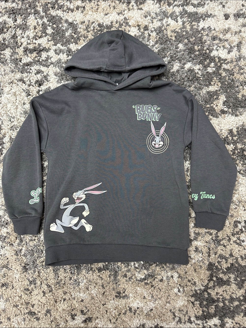 Looney Tunes Bugs Bunny Charcoal Kids Hooded Sweatshirt Kid’s sz. 7-8